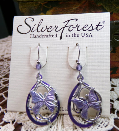 butterfly dangle earrings, pierced Silver Forest Vermont vintage style jewelry