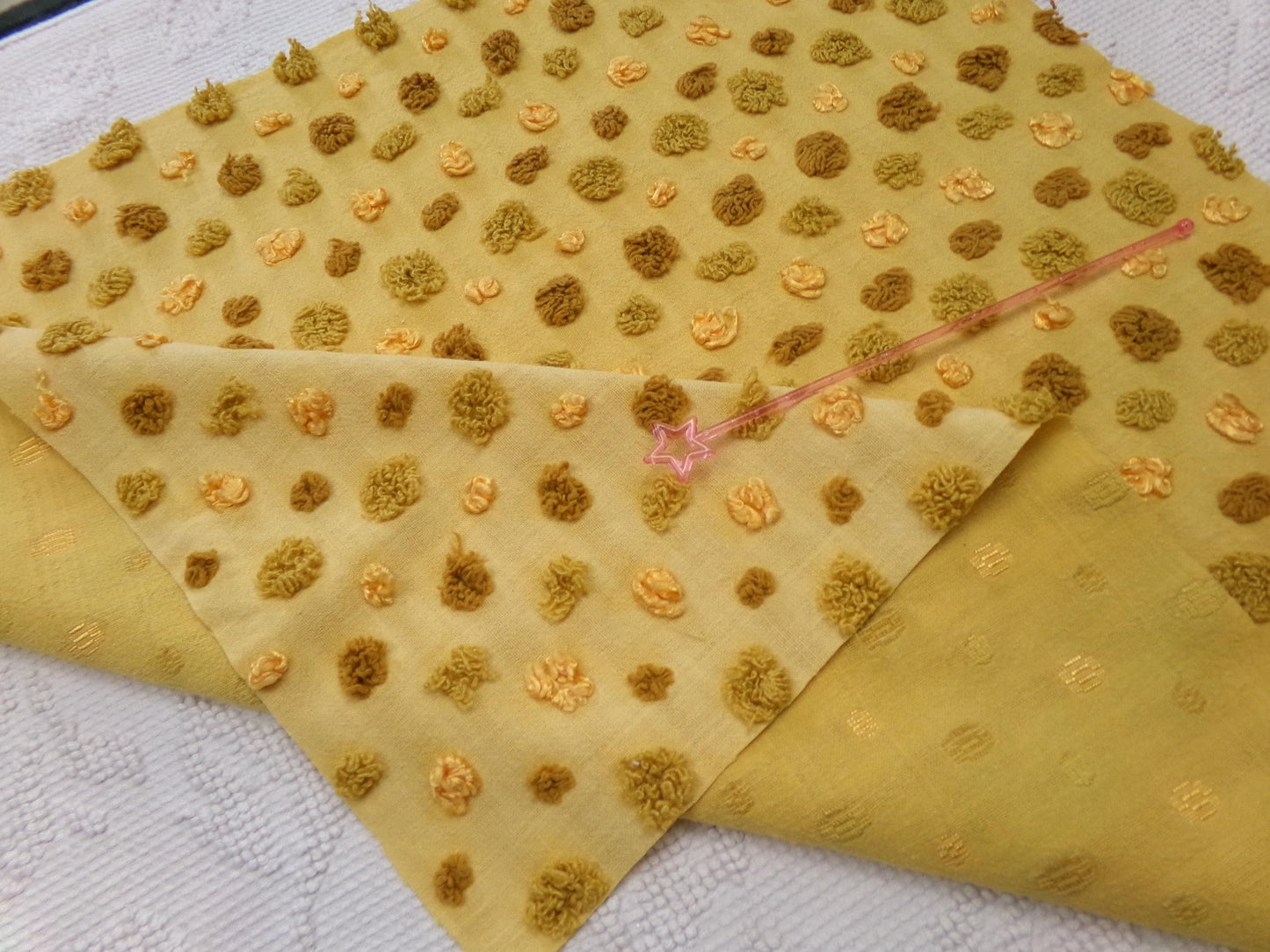 boho gold vintage chenille fabric, ombre multisize optic dot design, 22" x 19" piece of sewing quilt material