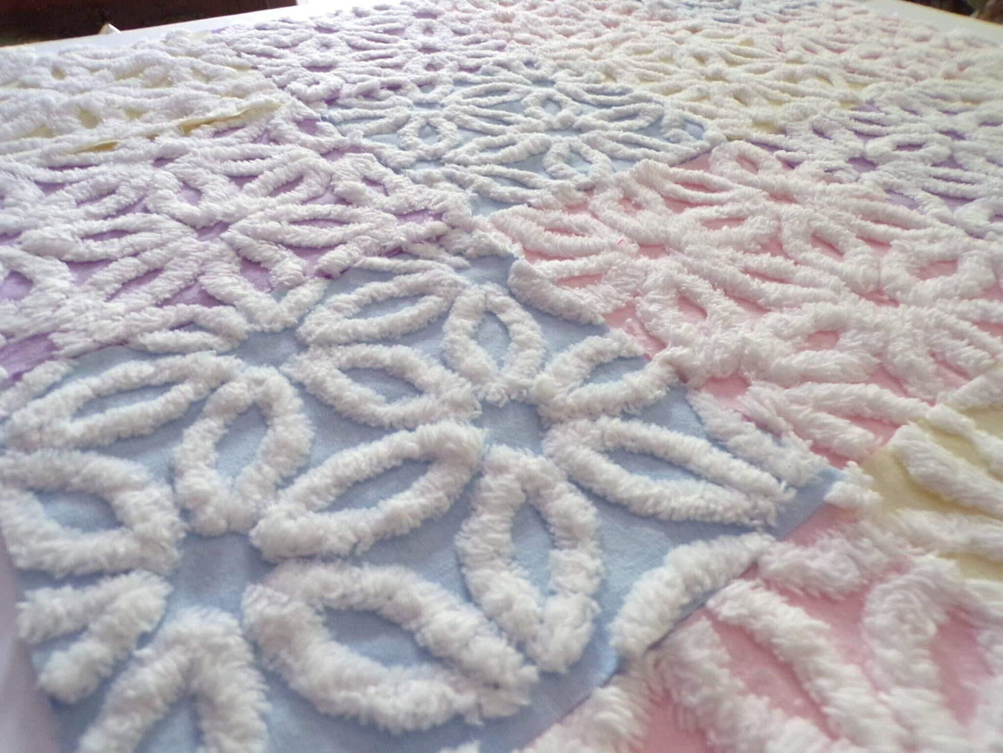 Rainbow Pastel Daisy Quilt Squares Set, Fluffy & Plush, from Vintage Chenille Bedspread Fabric, 16 Blocks, 6" x 6" inch