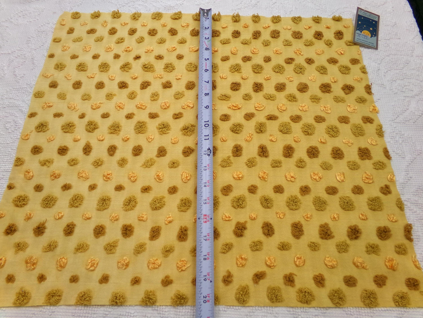 boho gold vintage chenille fabric, ombre multisize optic dot design, 22" x 19" piece of sewing quilt material