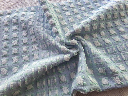 White Rosebud Vintage Chenille FABRIC, Phantom Morgan Jones Blue Terrace Roses, 24" x 18.5" inch Piece, Beautiful in Quilts