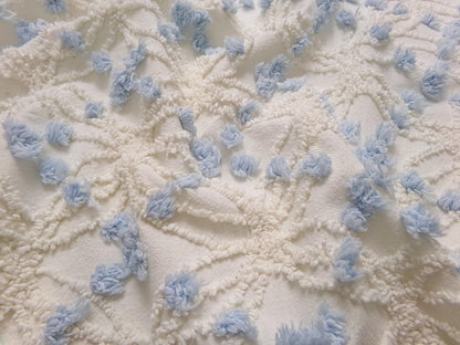 Coastal Style Vintage Chenille Bedspread Fabric, Delicate Wedding Rings & Sky Blue Dots, 18" x 25"