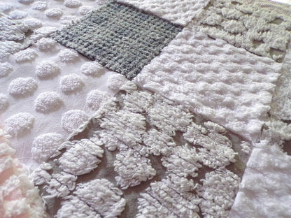 Gender Neutral Chenille Fabric Squares Set from Vintage Bedspread Fabrics, 16 Quilt Blocks, 6" inch, Modern Grey & White