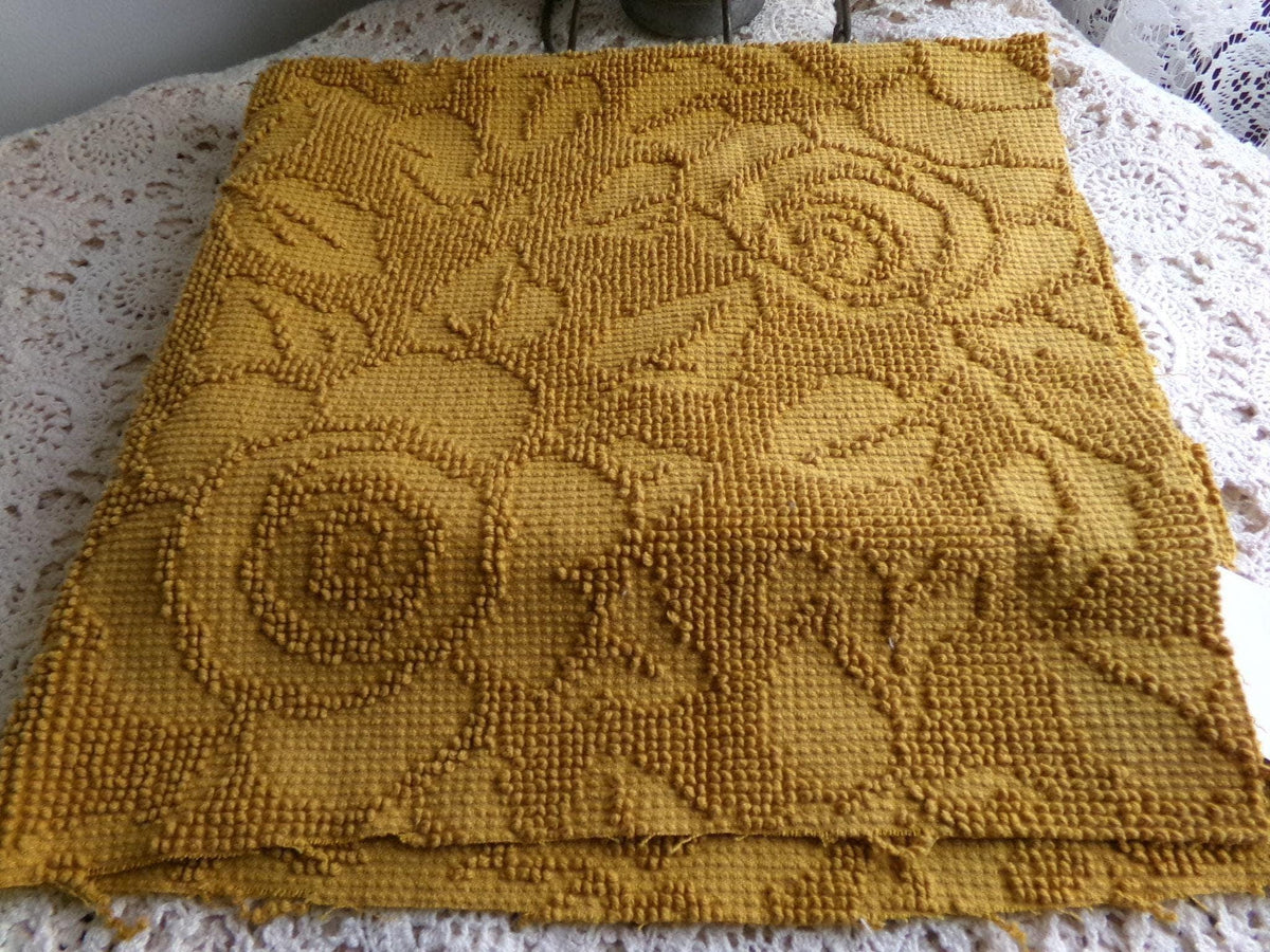 Boho Rose Vintage Chenille Fabric, Saturated Harvest Gold Woven 21x24" Piece