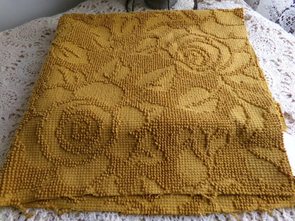 Boho Rose Vintage Chenille Fabric, Saturated Harvest Gold Woven 21x24" Piece