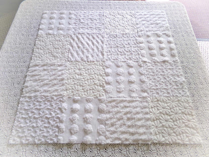 Daisies in Snow Chenille Fabric Squares, Set of 16 Quilt Blocks, 6" each in Shades of White, Great Neutral Textures