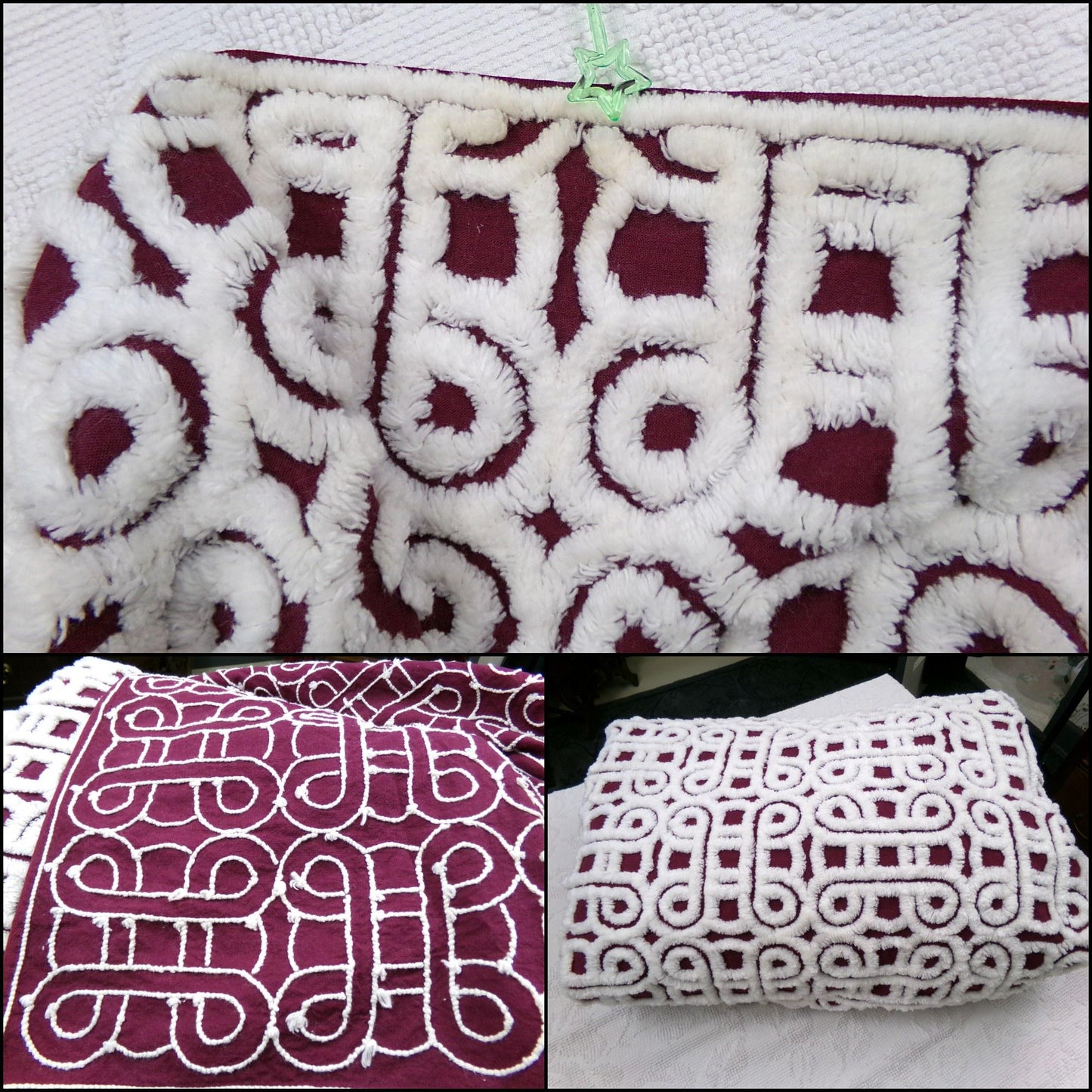 Vintage SuperTuft Chenille Bedspread NOS Rare Celtic Knot Hofmann Textiles USA Paper Tag, Full Size