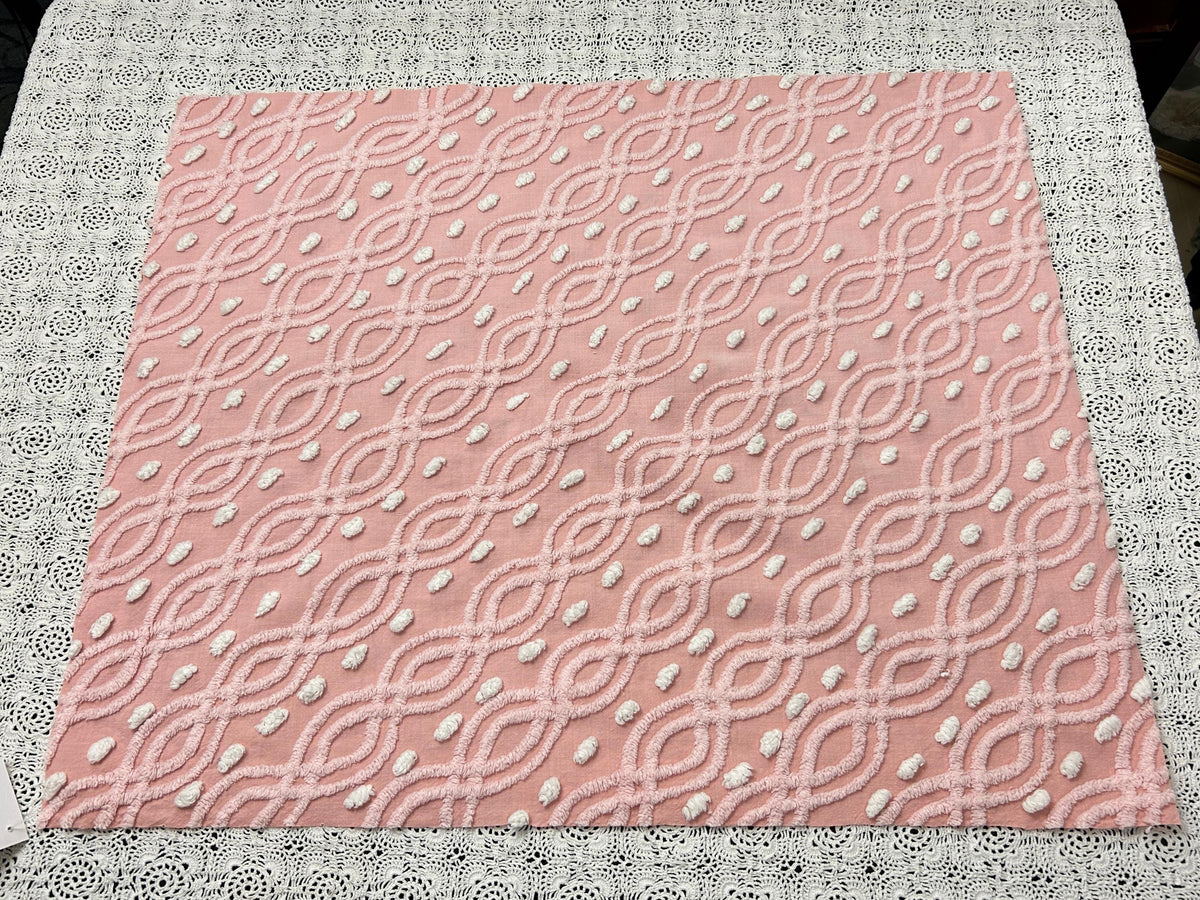 Shabby Pink Vintage Chenille Bedspread Fabric Eternity Links 19x24" Piece