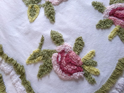 vintage rose chenille fabric, 19" x 25" inch piece of cotton sewing material, great for pillows & crafts