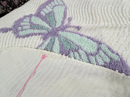 Butterfly Chenille Bedspread, Y2K Vintage Style Whimsy Butterflies, Full Queen Size