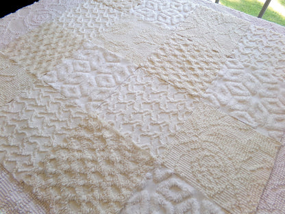 contemporary neutrals vintage chenille fabric squares, set of 16 natural 6" blocks for crafts, sewing