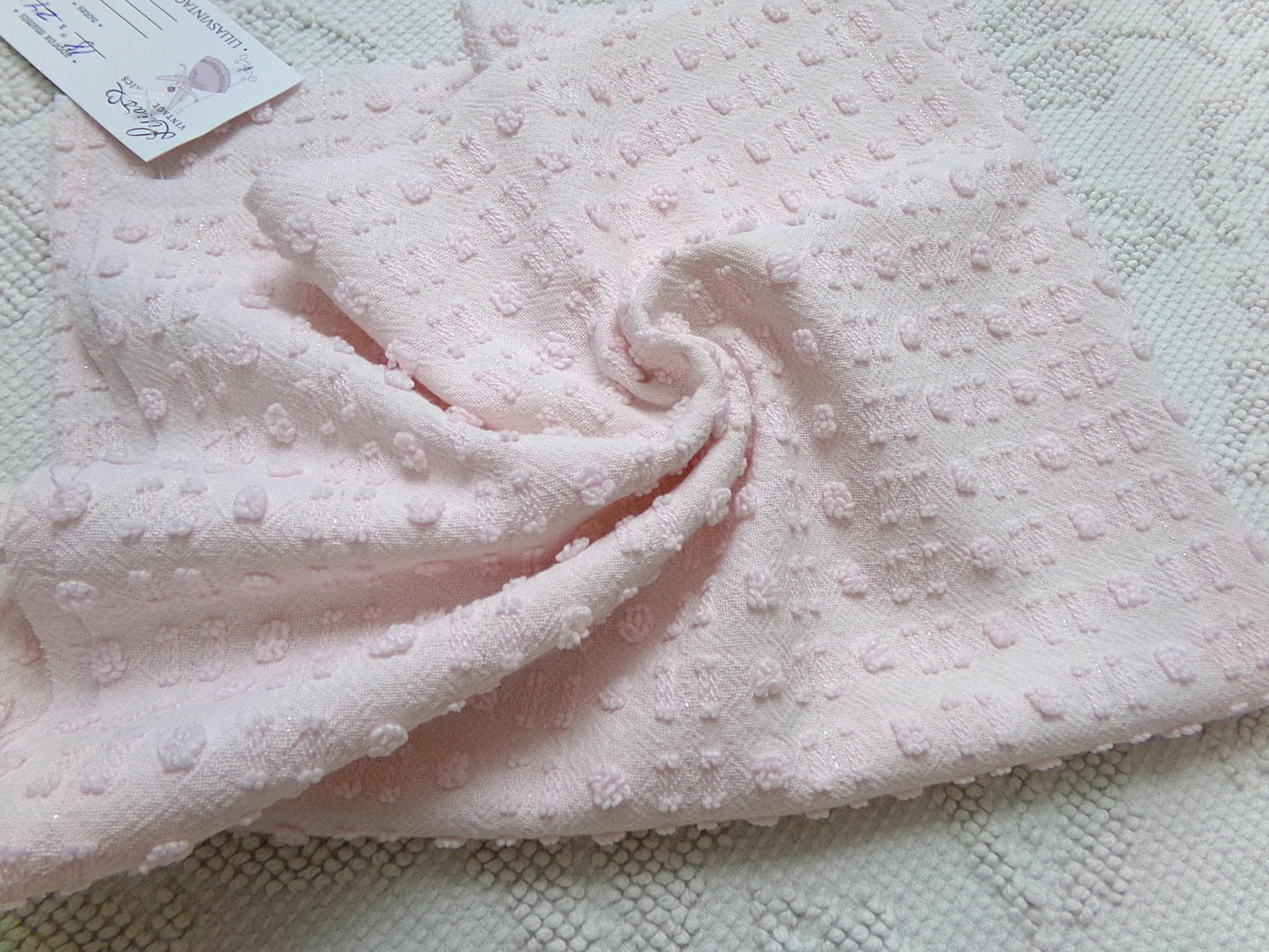 Pink Wink Vintage Chenille Fabric, Mini Dot Dash Pattern, 18" x 24" Quilt Material