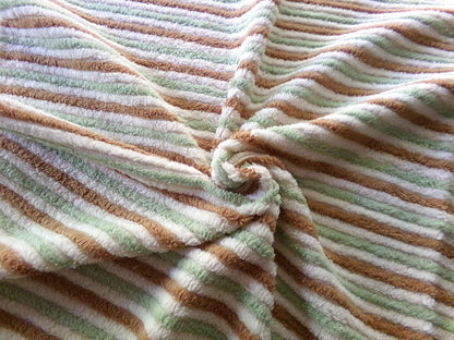 vintage striped chenille fabric in cocoa puff & mint green velvety soft stripes, 18" x 24" cut piece