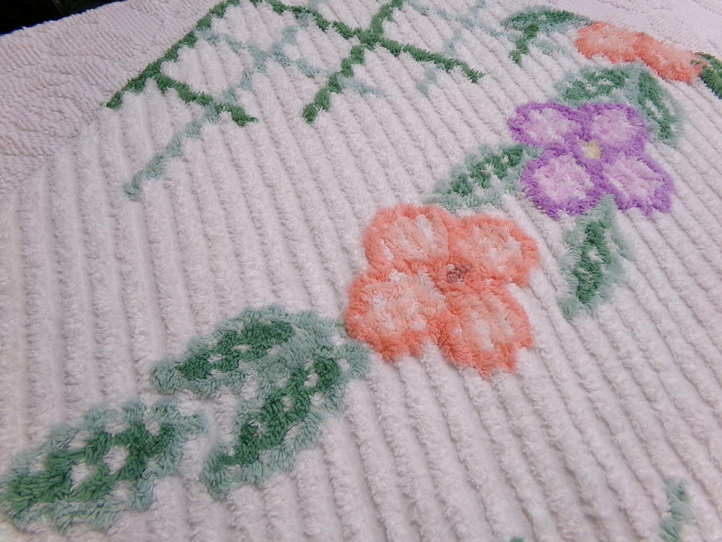 Unusual Floral Vintage Chenille Fabric, Geometric Abstract Sewing & Quilt Material 23" x 26" Piece