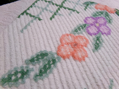 Unusual Floral Vintage Chenille Fabric, Geometric Abstract Sewing & Quilt Material 23" x 26" Piece