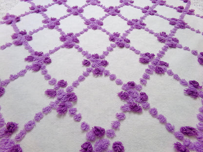Crocus Buds in Snow Vintage Chenille Fabric, Purple & White 20" x 24" piece