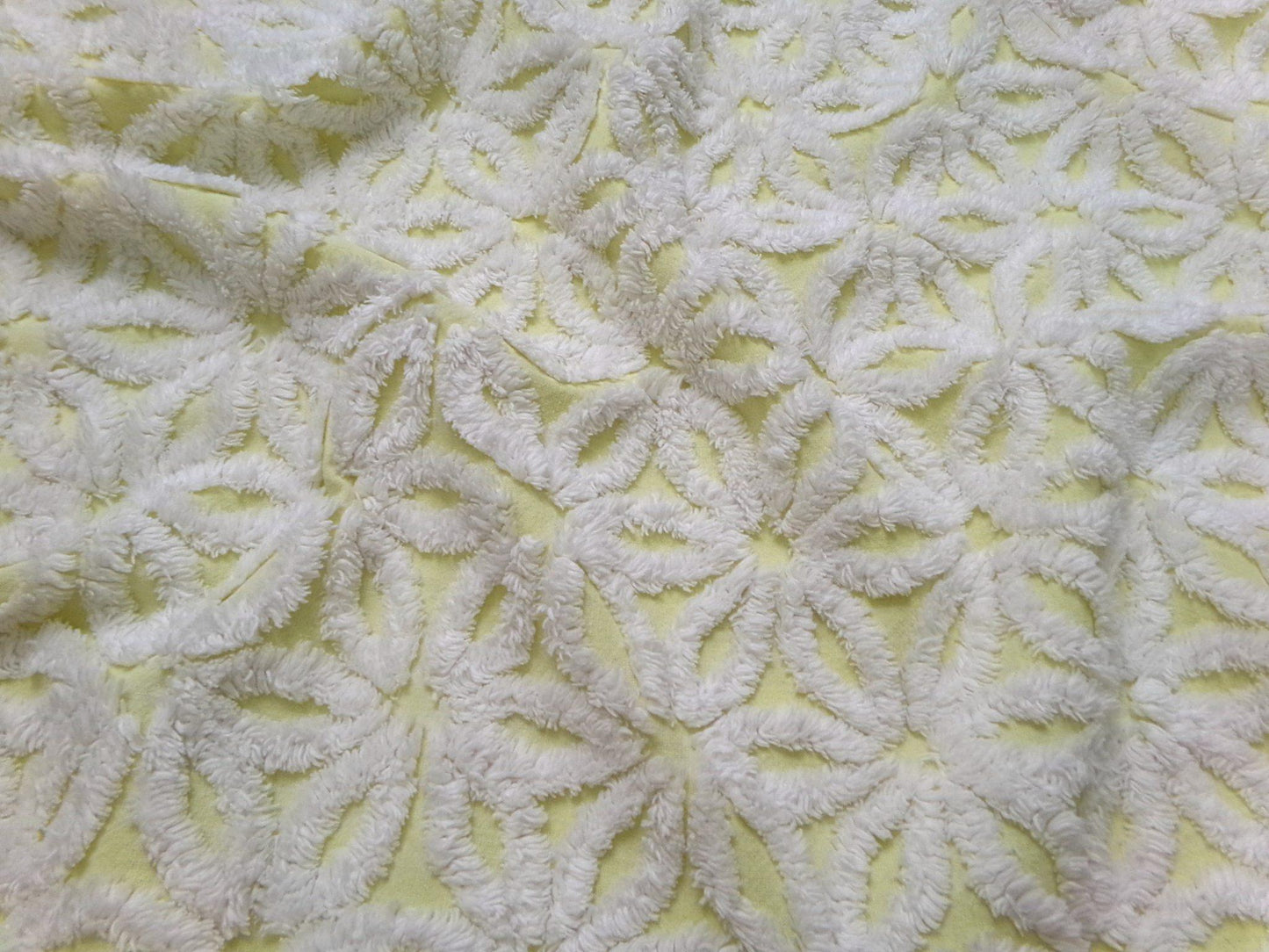Fluffy Daisy Vintage Chenille Fabric White & Lemony Yellow 18x24"