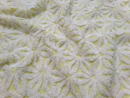 Fluffy Daisy Vintage Chenille Fabric White & Lemony Yellow 18x24"
