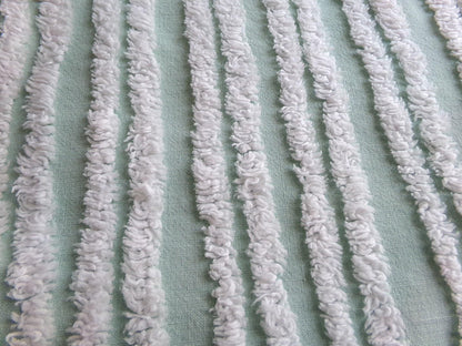 mint green & white striped chenille fabric, tufted stripes on vintage cotton, 16" x 27" inch cut piece, for sewing, craft projects