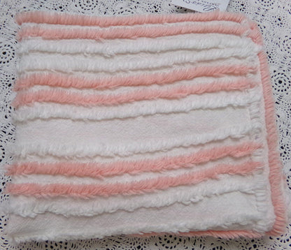 vintage chenille bedspread fabric summer peach white stripes 15.5x29" piece