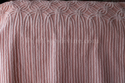 Beautiful Rosy Vintage Chenille Fabric Piece, 24" x 25" inches, Old Fashioned Wedding Rings & Cathedral Stripes
