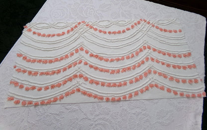 Peach Dot Swags Vintage Chenille Bedspread Fabric, White Cotton Sewing Material, 15" x 30"