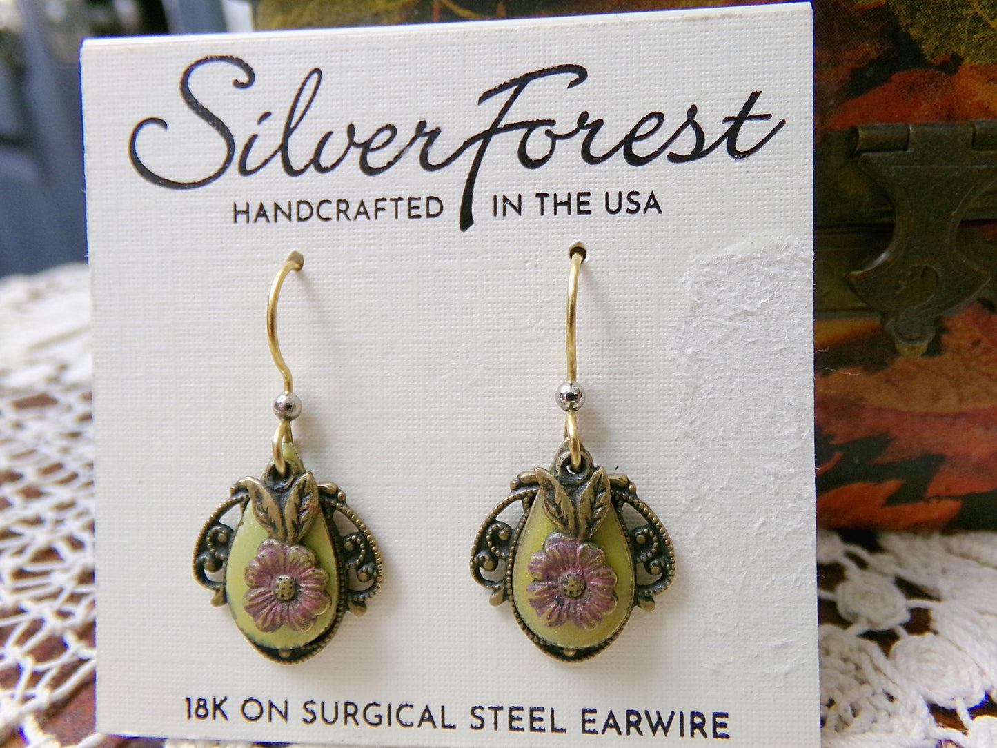 Layered Floral Dangle Pierced Earrings, Boho Vintage Style Silver Forest Made in USA