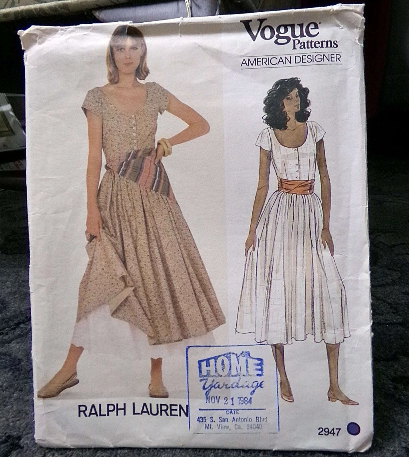 Vintage Vogue 2947 Pattern Ralph Lauren Dress Petticoat Scarf New Uncut Misses Sz 8