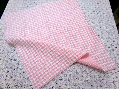 Carnation Pink White Vintage Woven Chenille Fabric Lady Galt Honeycomb Crosses 22x24"