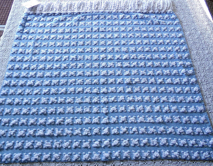 White Rosebud Vintage Chenille Fabric Piece, Beyond Beautiful Blue Rose Material for Quilts & Pillows, 24" x 20" inches
