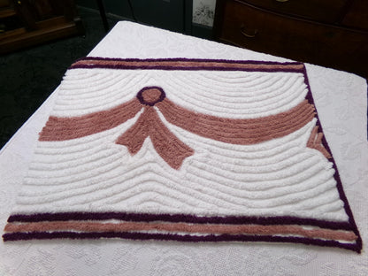 Luxury Plush Vintage Chenille Bedspread Fabric, Bow Swag White Swirl Sewing Material, 21" x 27"