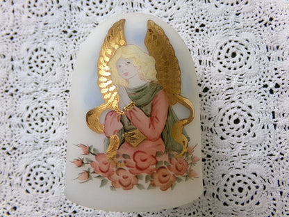 Vtg Fenton Fairy Lamp Angel Praying Heavenly Pink Roses Handpainted Jackson #10