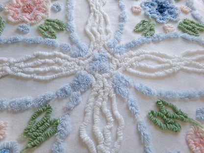Cottage Vintage Chenille Fabric, 20" x 21" Piece Floral White Sewing Quilt Material