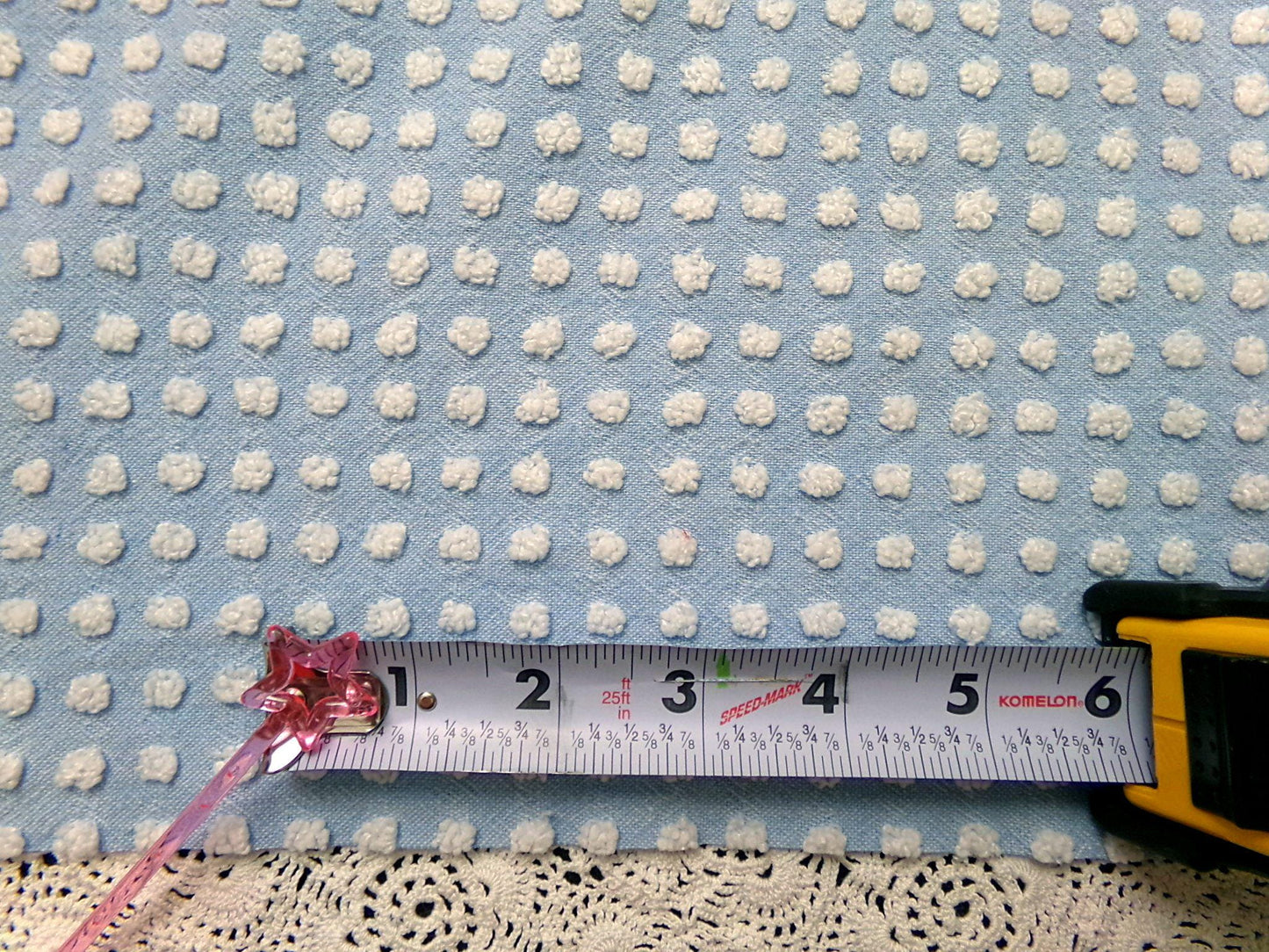 Vintage Chenille Bedspread Fabric Bubble White Pops Sky Blue 18x24" Quilt Material