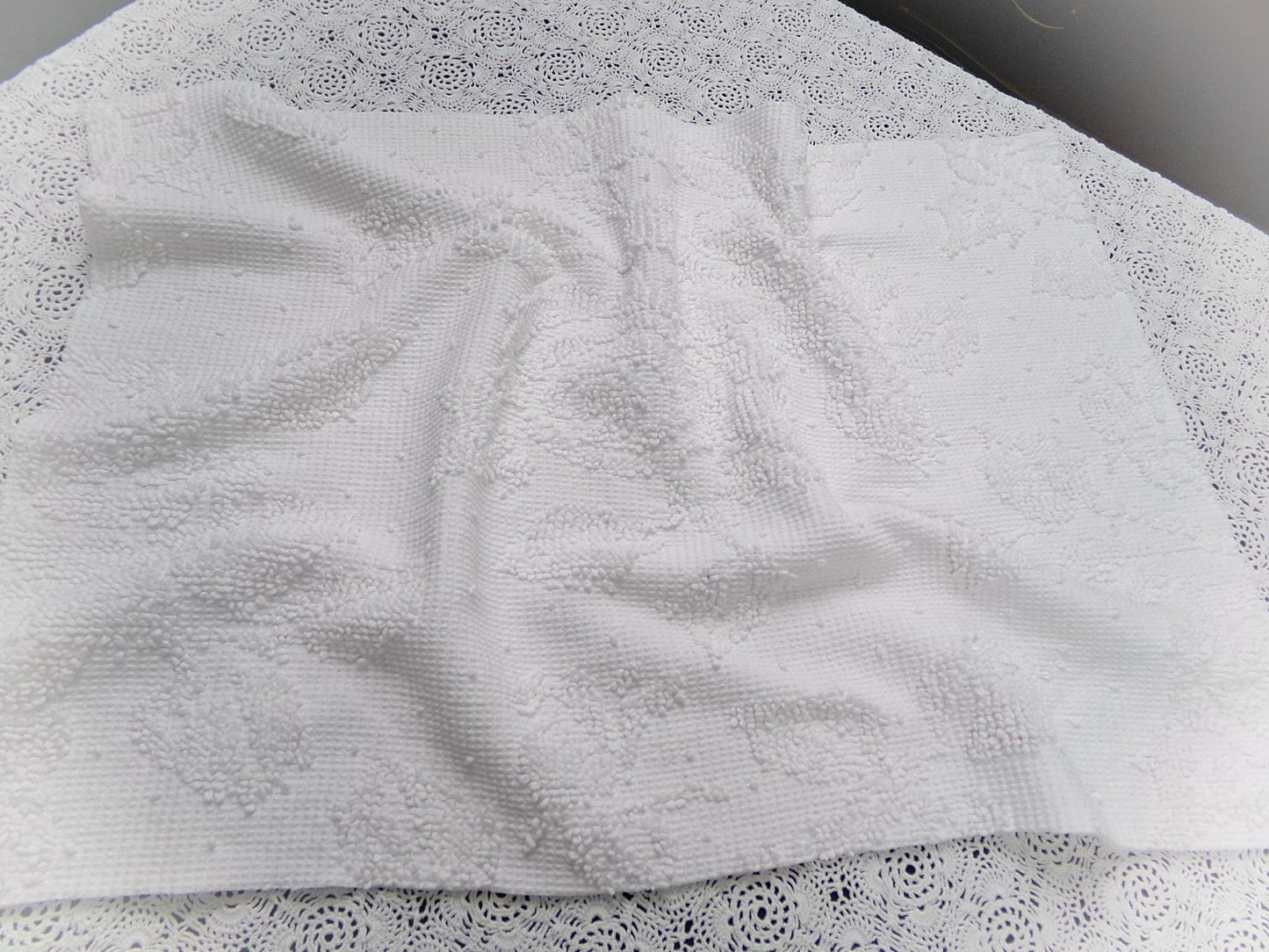 White Vintage Chenille Bedspread Fabric Hobnail Rose Dots 15x22"