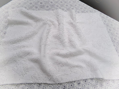 White Vintage Chenille Bedspread Fabric Hobnail Rose Dots 15x22"
