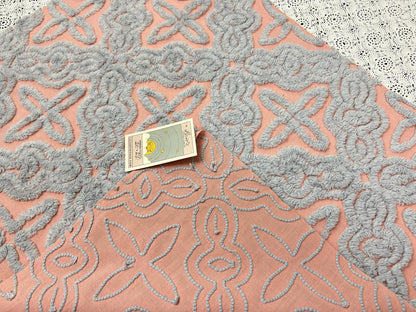 Starry Blue Pink Vintage Chenille Fabric, Plush Celestial Design 20x24" Pc