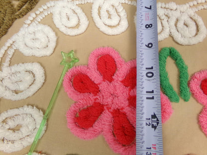 Vintage Chenille Bedspread Fabric Piece, Mocha Chocolate Cherry Floral, 24" x 23"