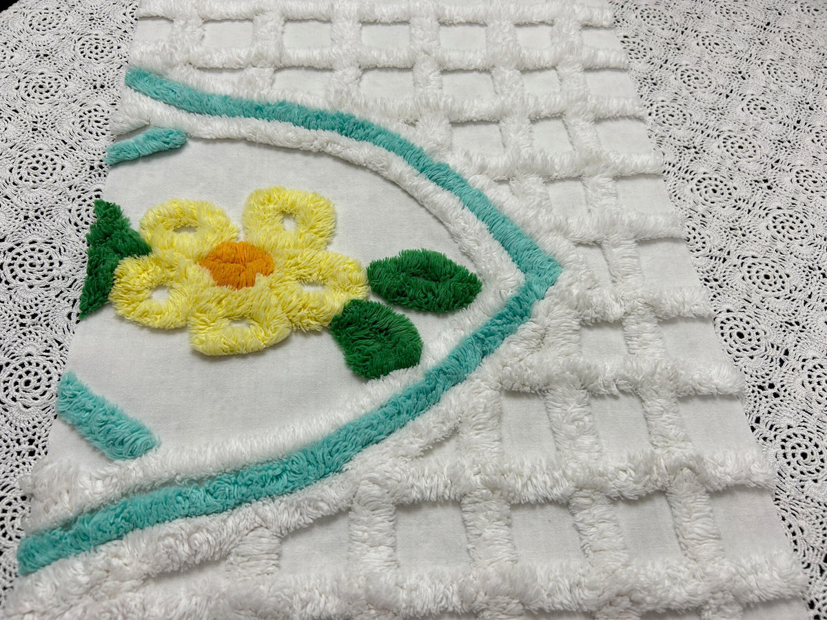 White Lattice Vintage Chenille Fabric 12x28" Plush Flower Piece