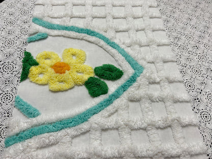 White Lattice Vintage Chenille Fabric 12x28" Plush Flower Piece