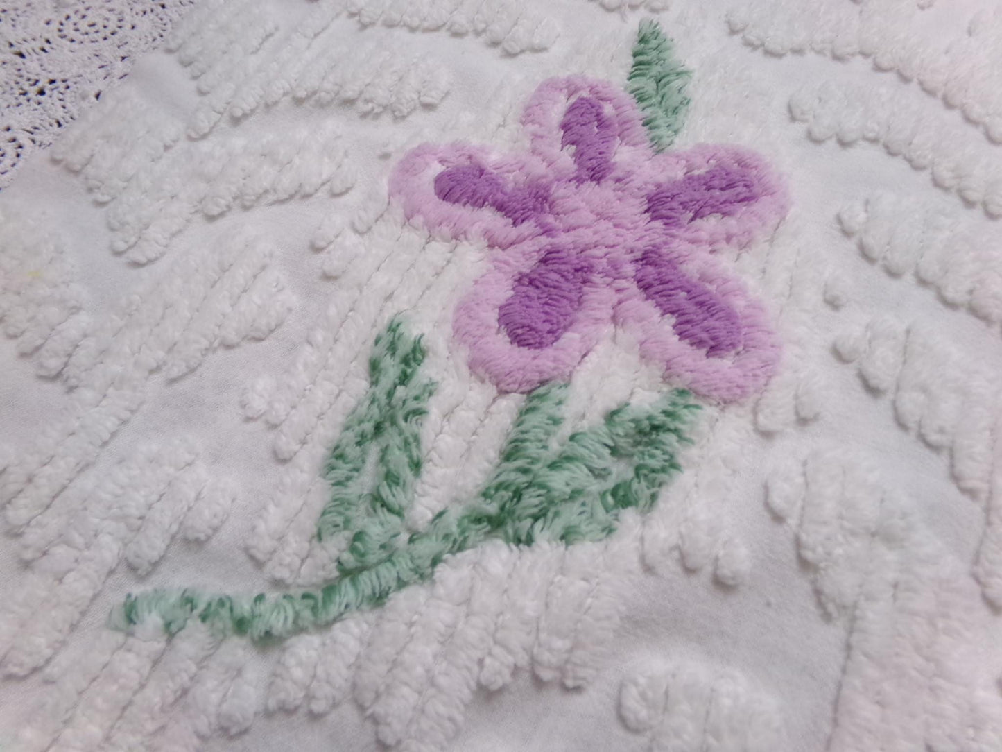 Lone Lilac Vintage Chenille Bedspread Fabric 19x36" Pc Lightweight Quilting Material