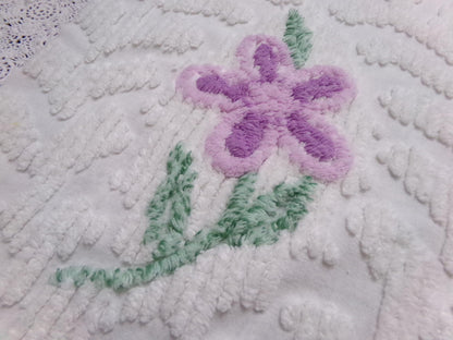 Lone Lilac Vintage Chenille Bedspread Fabric 19x36" Pc Lightweight Quilting Material