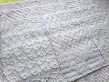white vintage 6" chenille squares, set of 12 quilt blocks in a classic selection of popular patterns for sewing & crafts
