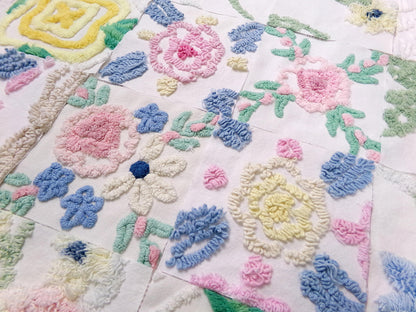 Vintage Chenille Fabric Squares Set of 16 Summer Wildflowers Floral Coordinating Quilt Blocks 6x6"