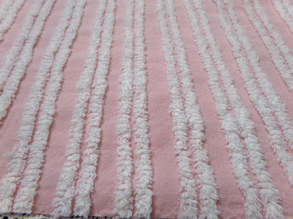 Pink White Double Stripe Vintage Chenille Bedspread Fabric Cottage Chic 14x24" Piece