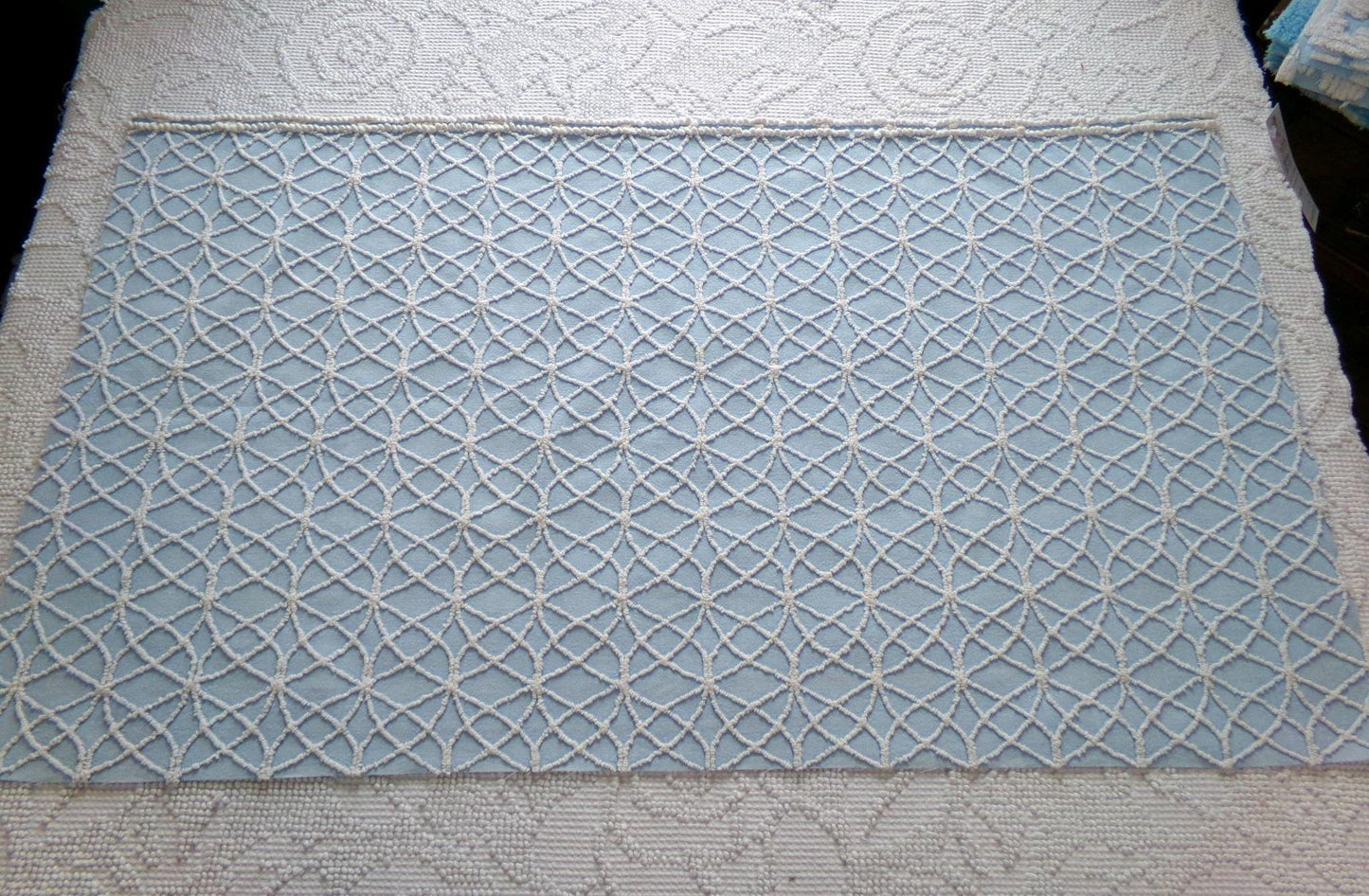 shabby weathered blue chenille fabric, vintage quilt material, 16.5" x 24" lightweight cotton piece
