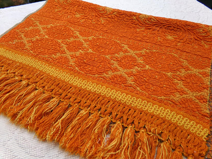 Luxurious Vintage Tapestry Fabric, Shimmer Gold & Orange Woven Damask Sewing Material, 20" x 25"