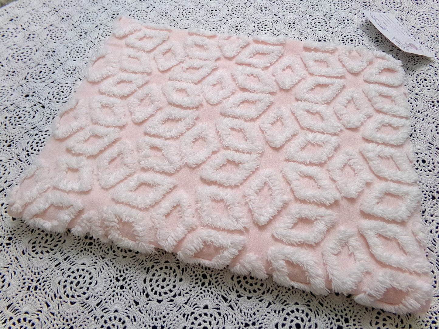 Whisper Pink & White Vintage Chenille Fabric Piece 18x24" Wedge Snowflakes