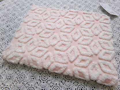 Whisper Pink & White Vintage Chenille Fabric Piece 18x24" Wedge Snowflakes