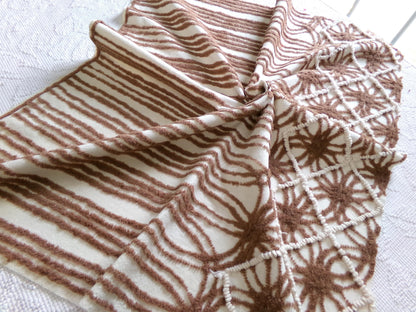 vintage brown chenille fabric: shabby mocha chocolate & vanilla cream piece great for quilting, crafts, 23" x 30"